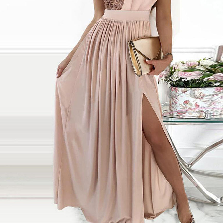 Damen Elegantes Abendkleid mit asymmetrischem Oberteil und schimmerndem Rock WW
