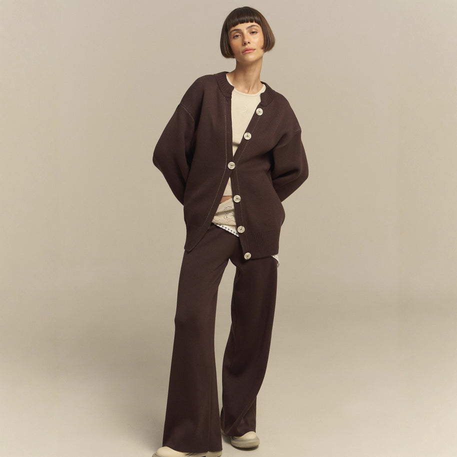 Damen bequemer Oversized-Pullover und lässige Palazzohose Set WW