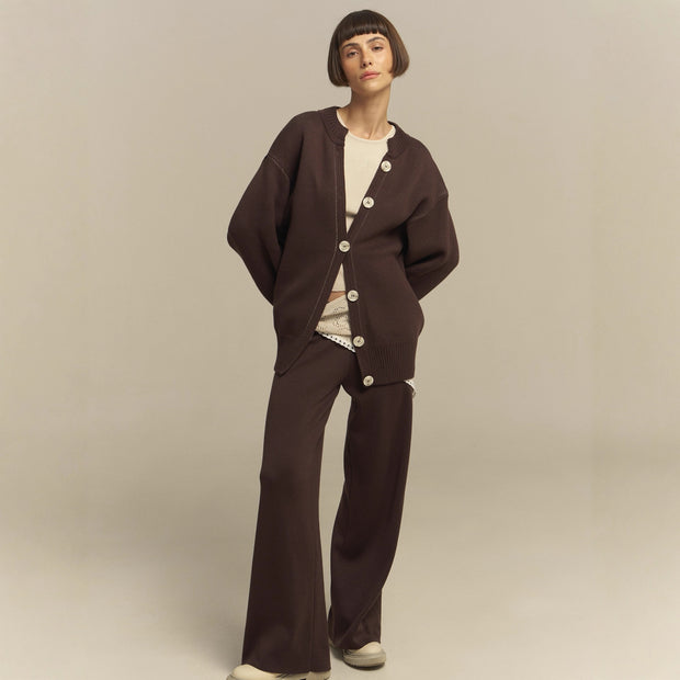 Damen bequemer Oversized-Pullover und lässige Palazzohose Set WW