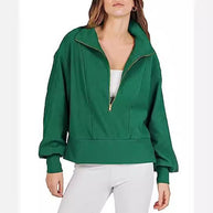 Damen sportlicher Fleece-Pullover mit Reißverschluss und lässigem Schnitt WW