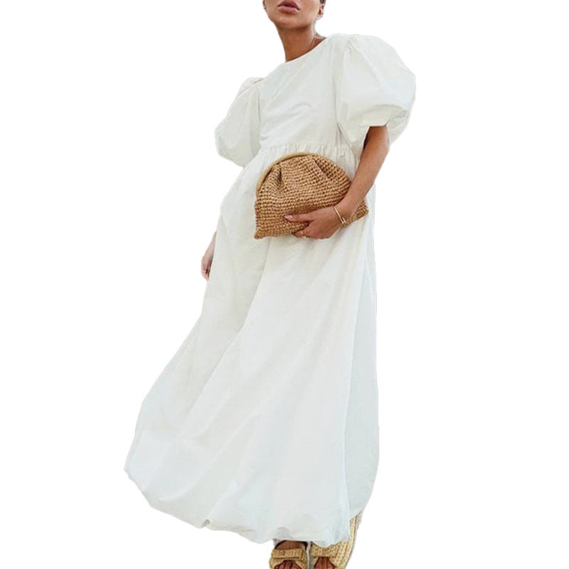 Damen Maxikleid mit voluminösen Ärmeln und hohem Taillenansatz W&W Mode