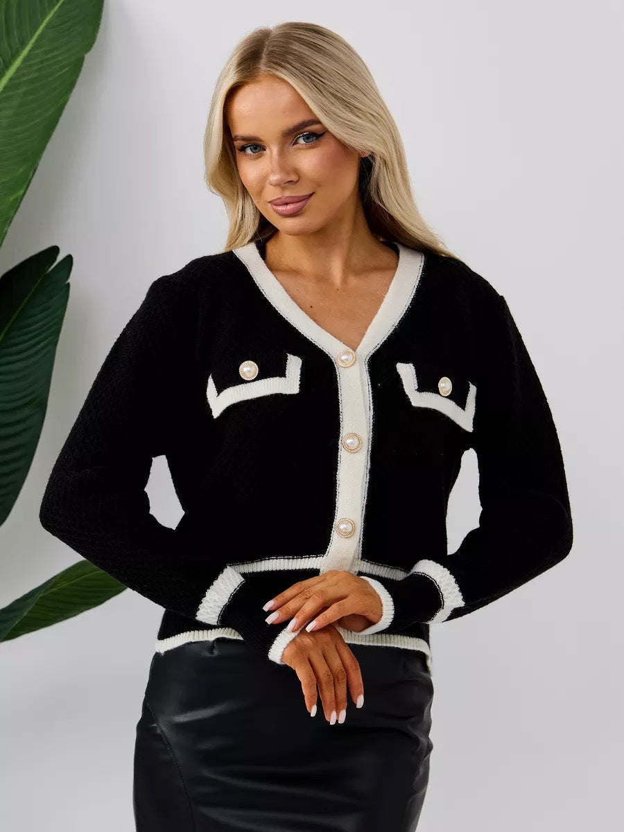 Damen Strickjacke mit Knopfdetails und kontrastierenden Abschlüssen WW
