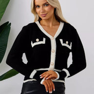 Damen Strickjacke mit Knopfdetails und kontrastierenden Abschlüssen WW