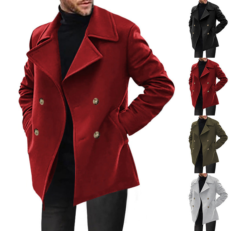 Herren Designer Wollmantel mit doppelter Knopfleiste WW