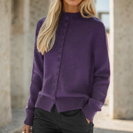 Damen Strickjacke mit dekorativen Knöpfen und hochgeschlossenem Kragen WW