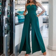 Damen Elegantes Trägerloses Jumpsuit mit weit ausgestellten Beinen und Taschen WW