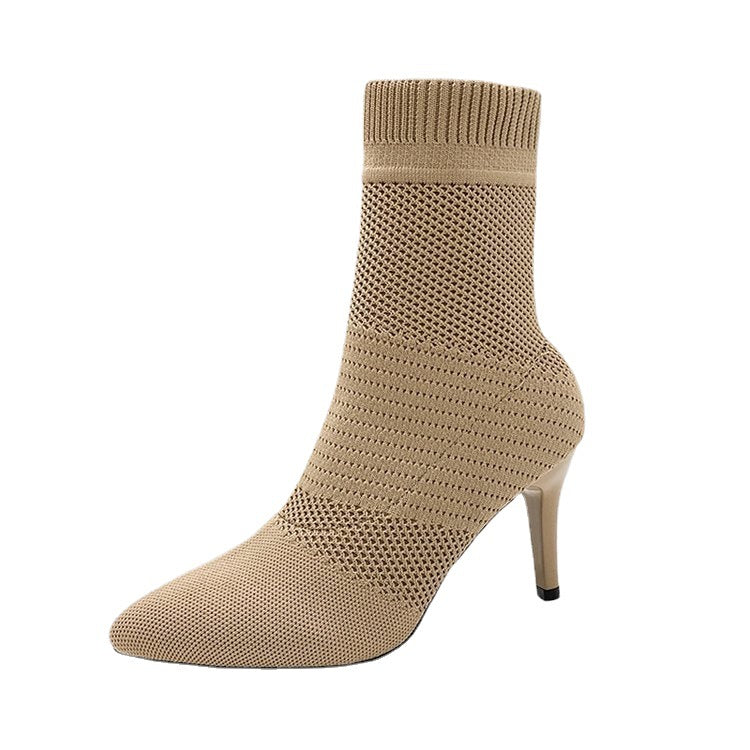Damen Stiefeletten mit elastischem Strickoberteil und elegantem Absatz WW