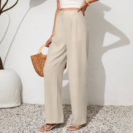 Damen Weite High-Waist Hose mit eleganten Falten WW
