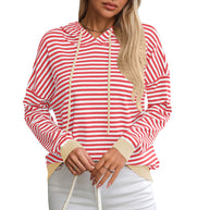 Damen gestreifter Hoodie mit lässigem Schnitt und kontrastierenden Details WW