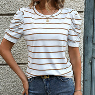 Damen T-Shirt mit dekorativen Puffärmeln und modernem Streifenmuster WW