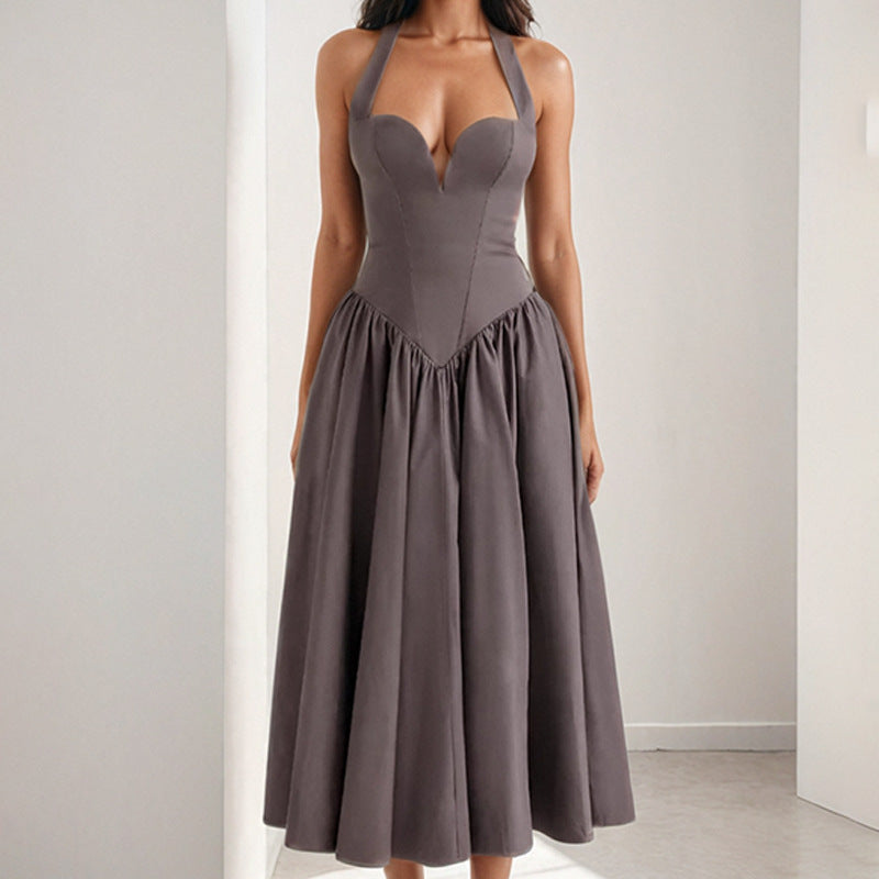 Damen Midi-Kleid mit herzförmigem Ausschnitt und voluminösem Rock W&W Mode