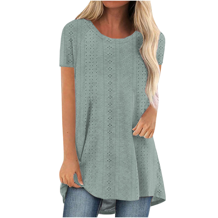 Damen Atmungsaktive Lochmuster Tunika Top WW