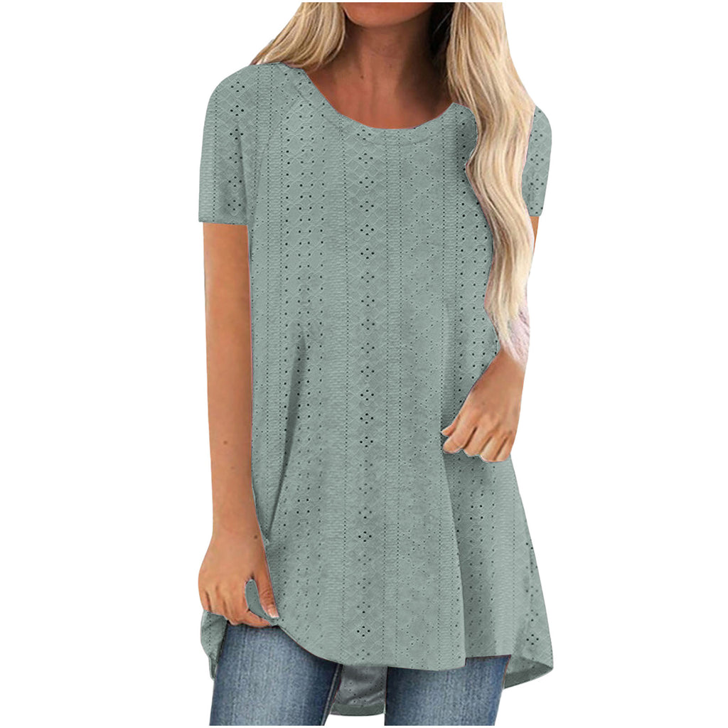 Damen Atmungsaktive Lochmuster Tunika Top WW