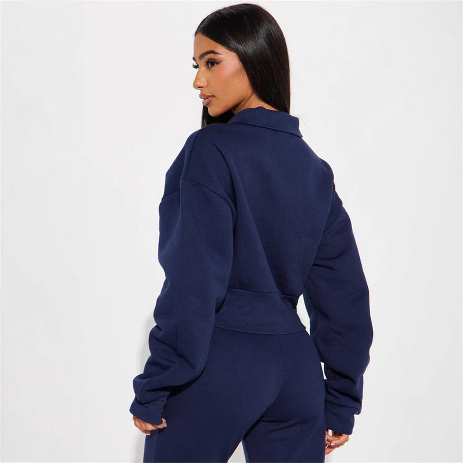 Damen Sportlicher Fleece-Loungewear-Anzug mit Reißverschluss WW