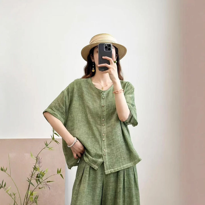 Damen Leichtgewicht Knopf-Oben Leinen Crop Top W&W Mode