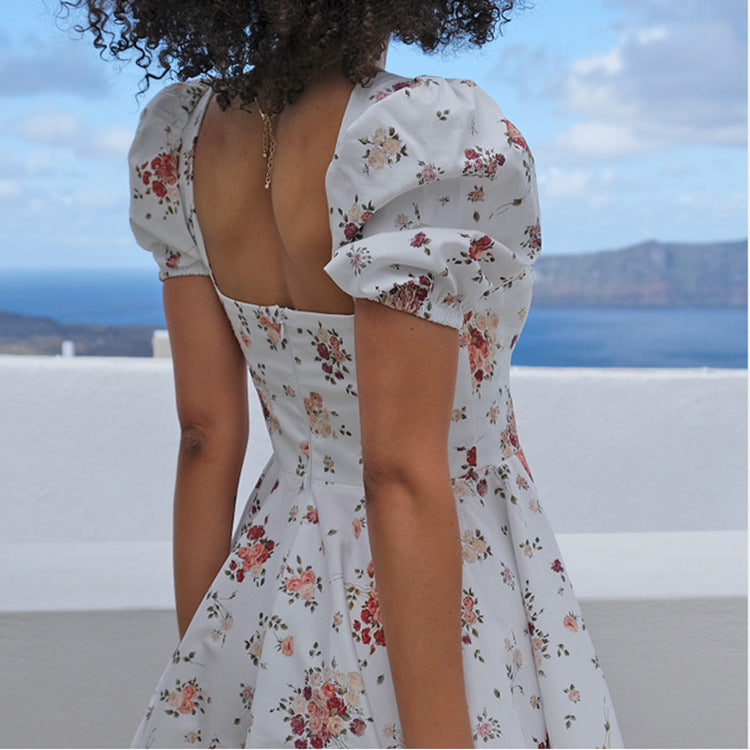 Damen Kleid mit Puffärmeln und floralem Design W&W Mode