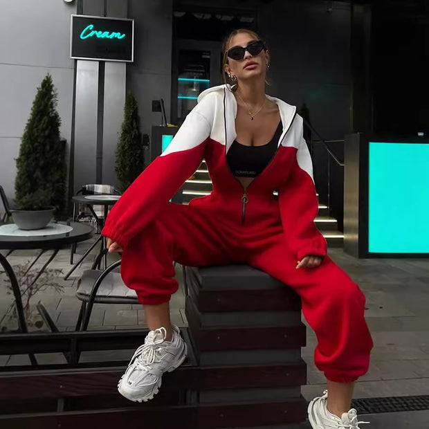 Damen sportliches Sweatanzug-Set mit hohem Kragen und Reißverschluss WW