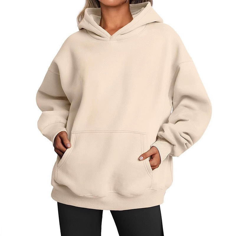 Damen oversized Kapuzenpullover aus weichem Baumwollmix mit praktischen Taschen WW
