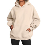 Damen oversized Kapuzenpullover aus weichem Baumwollmix mit praktischen Taschen WW