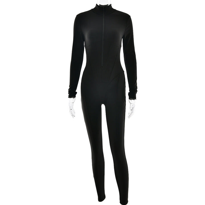 Damen Sportlicher Langarmanzug mit hochwertigem Reißverschluss und figurformendem Design W&W Mode