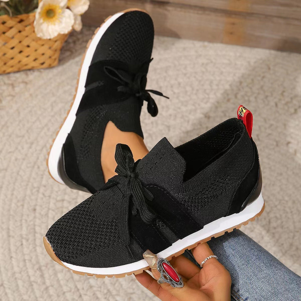 Damen Atmungsaktive Sneaker mit elastischem Obermaterial und modischen Schnürsenkeln WW