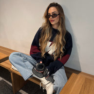 Damen sportlicher Strickpullover mit kreativem Grafikdesign und lässigem Schnitt WW