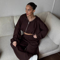 Damen Sportliches Crop-Hoodie-Set mit weitem Schnitt und Bund WW
