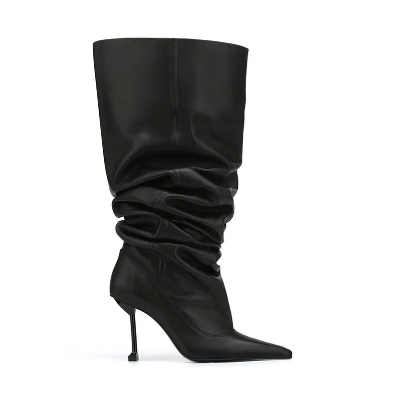 WW | Große Röhrenumfang Quadratzehen Stiletto Absatz Catwalk Fest Stiefel