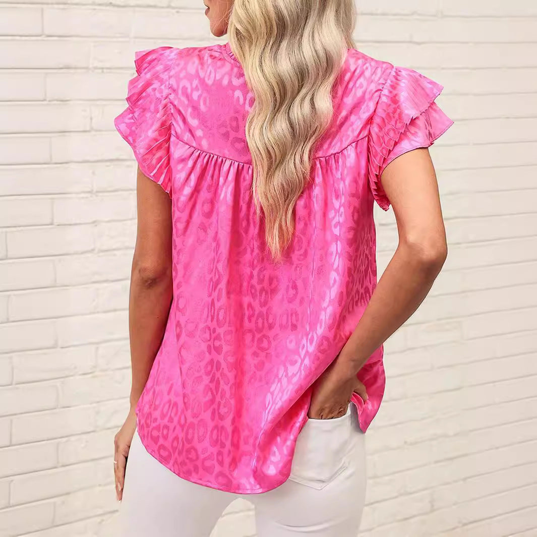 Damen Bluse mit modischen Rüschendetails und elegantem Leopardenmuster WW