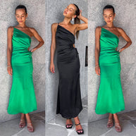 Damen Asymmetrisches Cocktailkleid mit elegantem Seitenschlitz und verzierter Taille WW