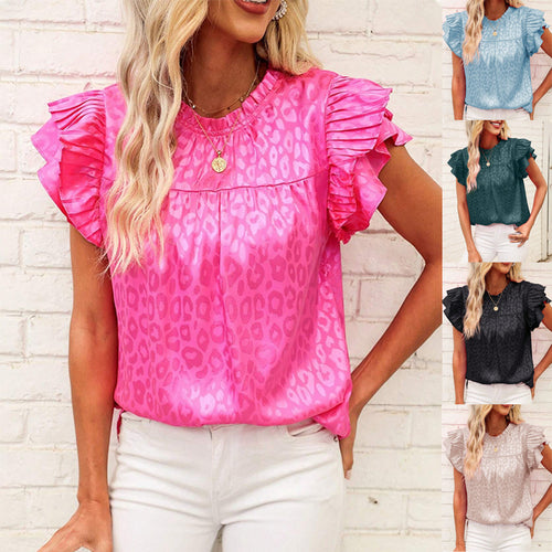 Damen Bluse mit modischen Rüschendetails und elegantem Leopardenmuster WW