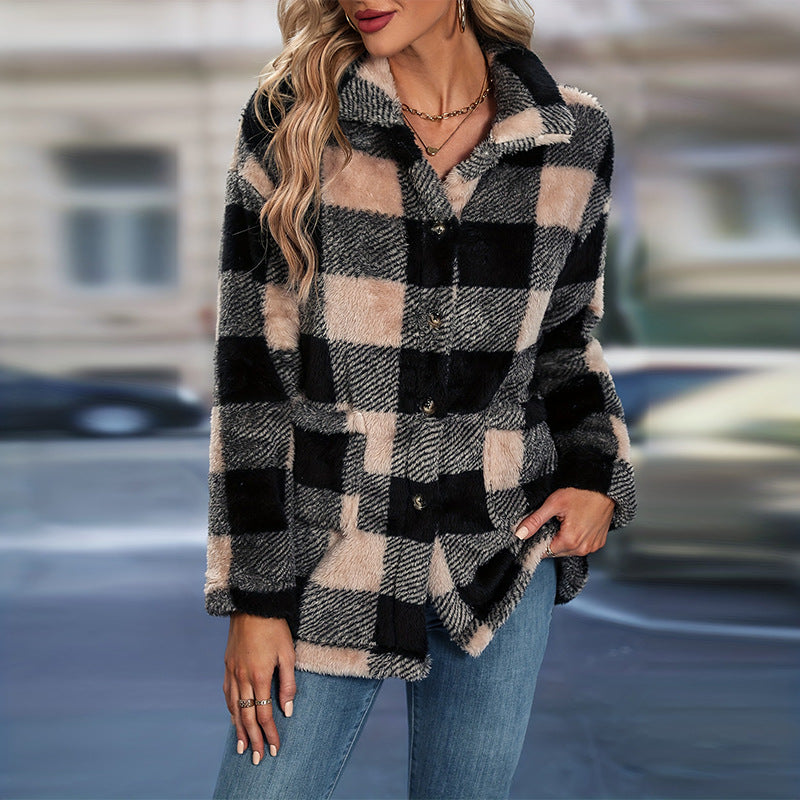 Damen Fleecepullover im Karodesign W&W Mode