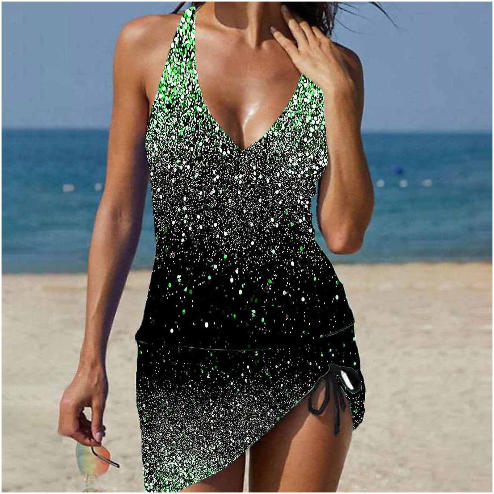 Damen Tankini mit verstellbarem Bund und funkelndem Glitzerdetail WW