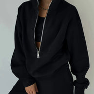 Damen lässiger Oversized-Hoodie und Jogginghose Set mit praktischem Reißverschluss WW