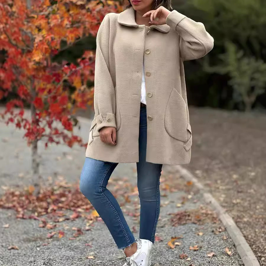 Damen gemütlicher Oversized-Mantel mit großen Taschen und Knopfdetails WW