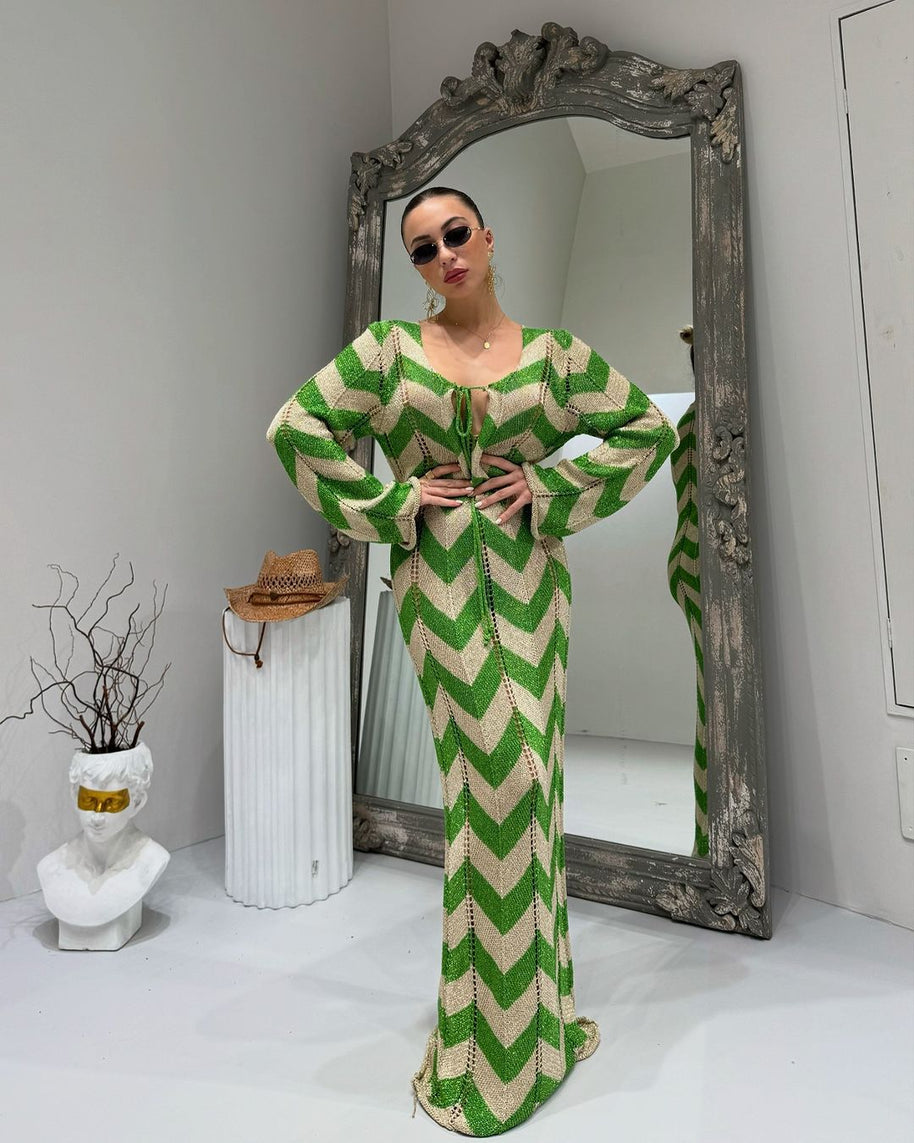 Damen Strickkleid mit Zickzack-Design und weitem Schnitt WW