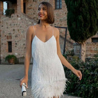 Damen Glitzerndes Kurzkleid mit Federn und funkelnden Pailletten WW