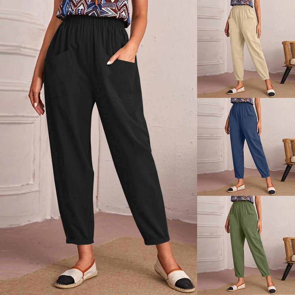 Damen Relaxed Fit Hose mit elastischem Bund und praktischen Taschen WW