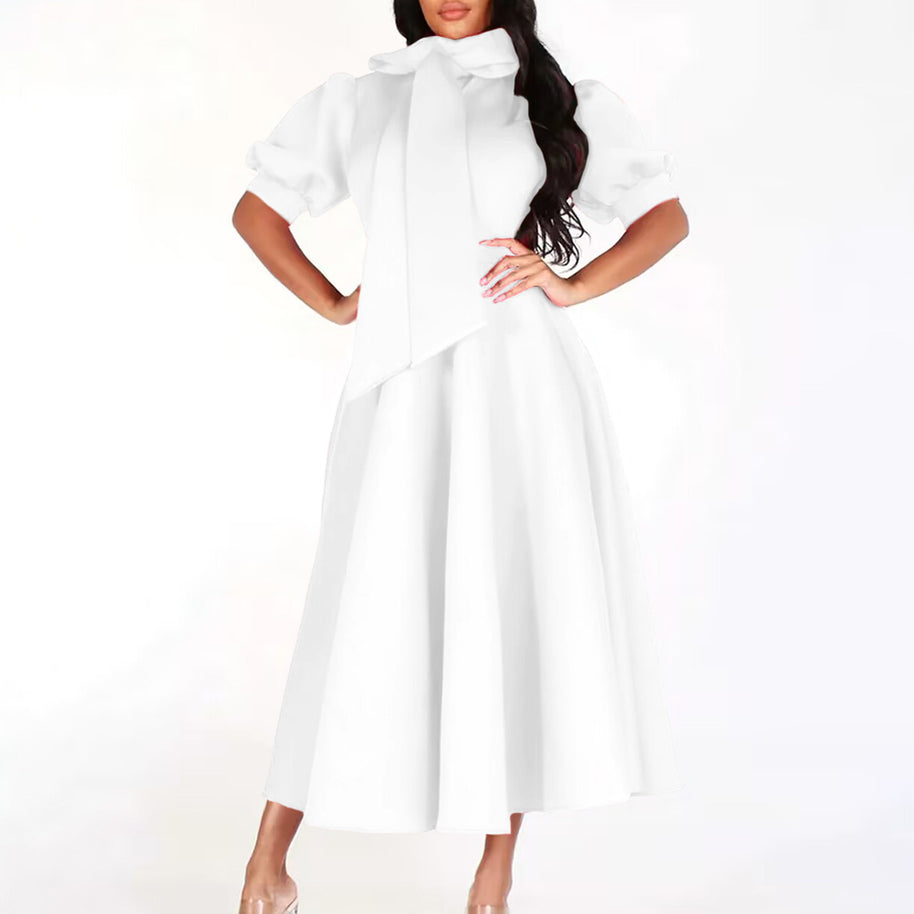 Damen Ballonkleid mit eleganter Schleifenverarbeitung und Taschen WW