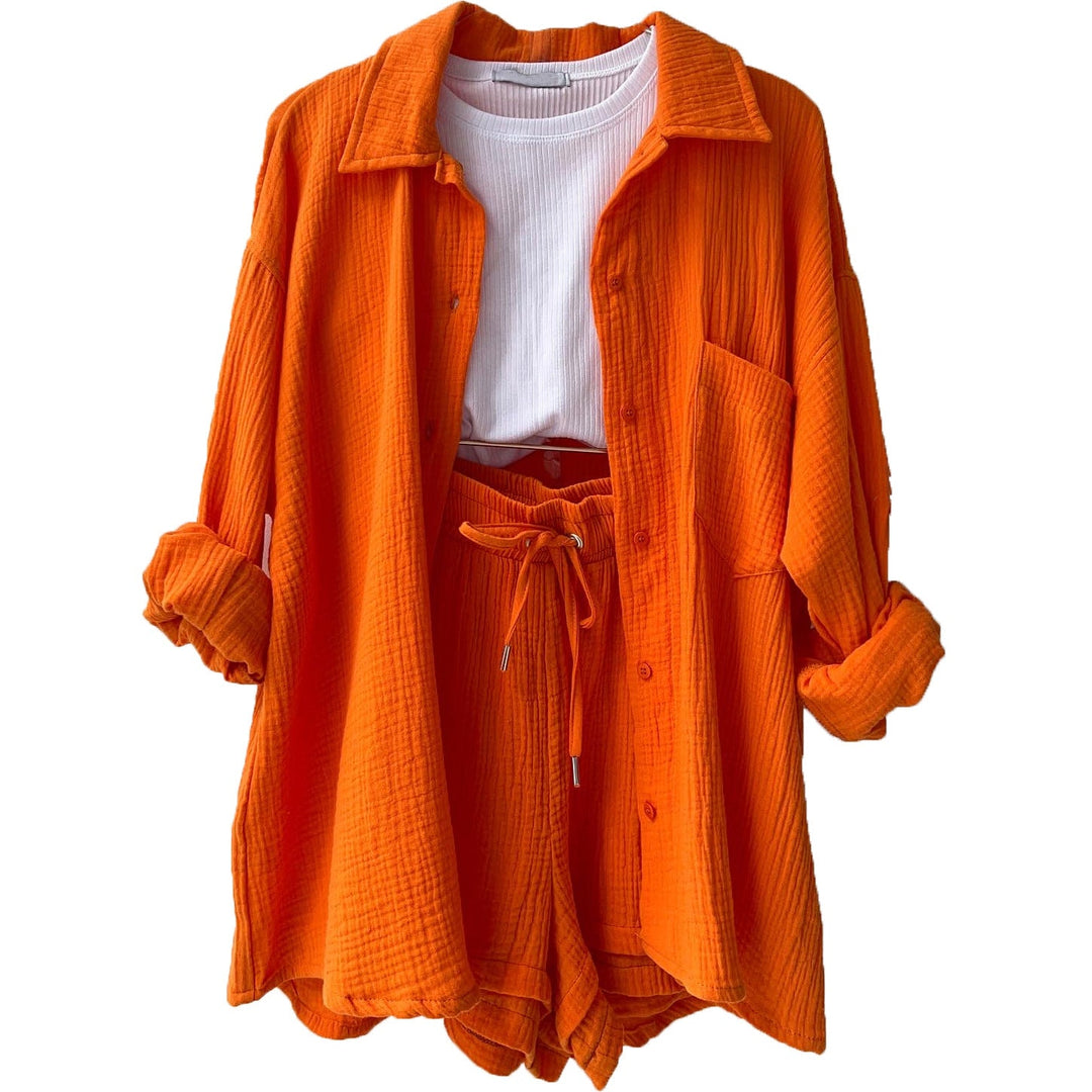Damen lässiges Sommer-Outfit mit moderner Knopfleiste und elastischem Bund W&W Mode