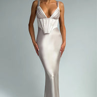 Damen Abendkleid mit Korsett-Oberteil und schimmerendem Finish WW