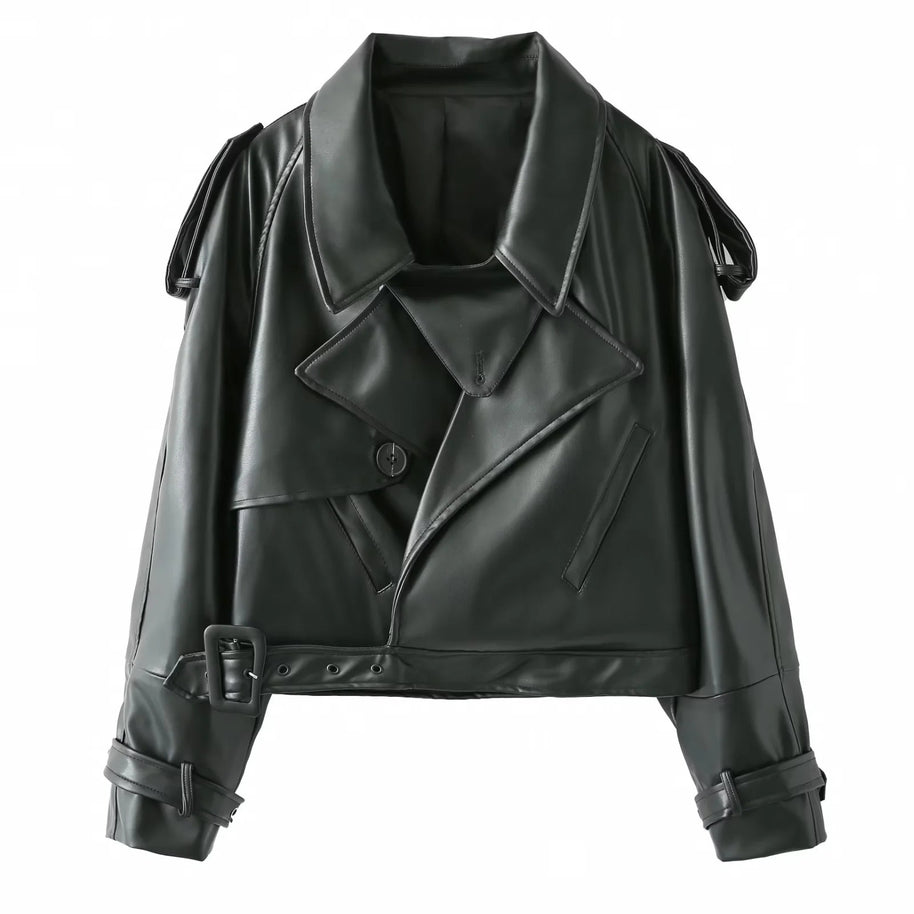 Damen Bikerjacke aus hochwertigem Kunstleder mit asymmetrischem Reißverschluss WW