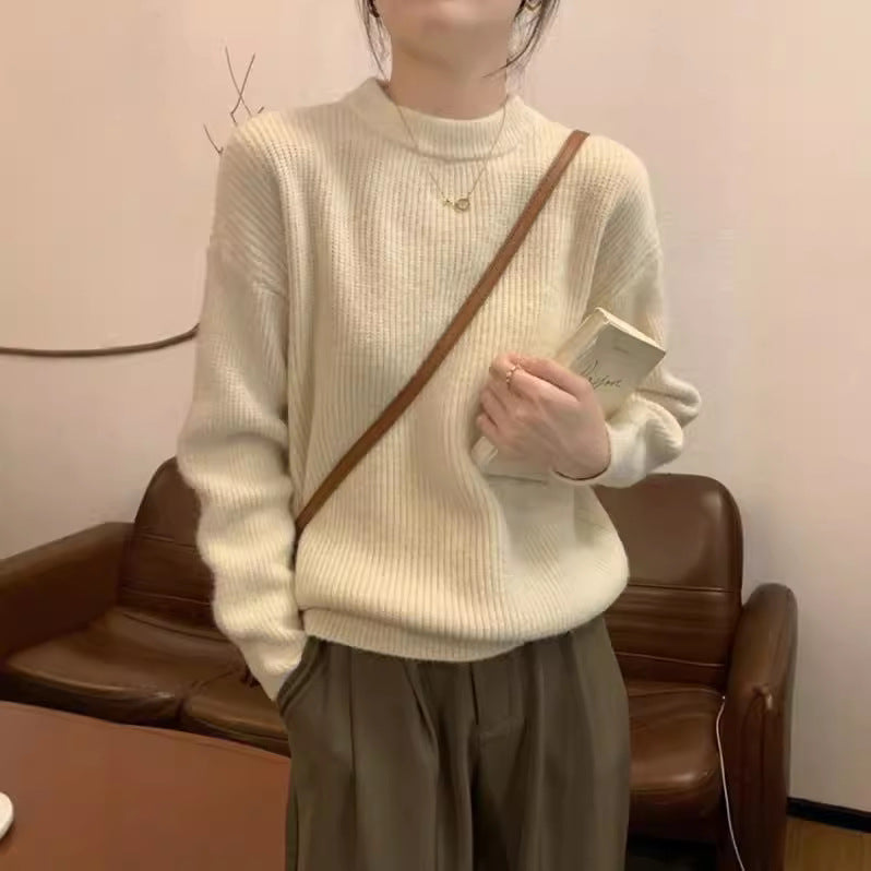Damen bequemer Strickpullover mit feinem Rippenmuster und lässigem Schnitt WW