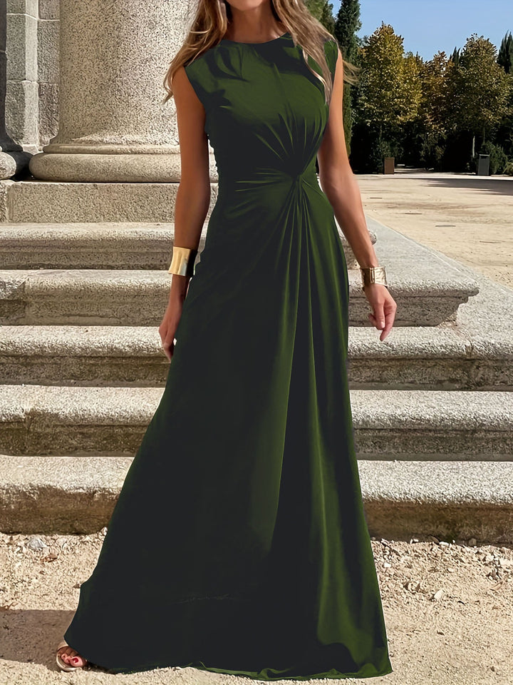 Damen Maxikleid mit Rundhalsausschnitt und gerafftem Oberteil
