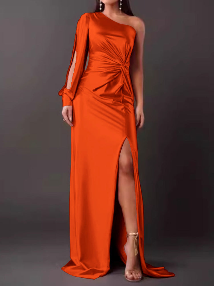 Damen Abendkleid mit asymmetrischem Ausschnitt und eleganter Faltenlegung WW