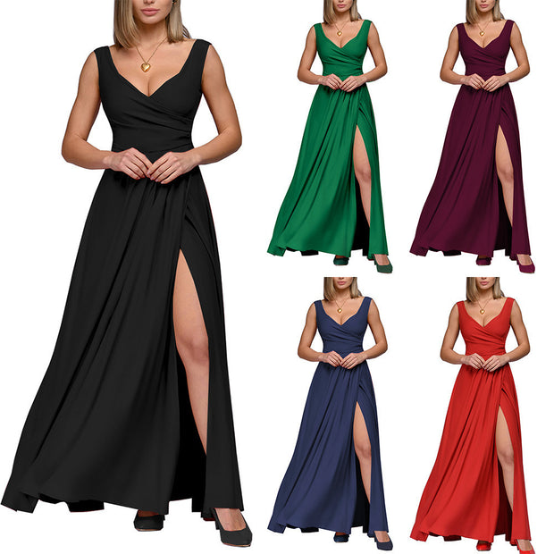 Damen elegantes Maxikleid mit seitlichem Schlitz