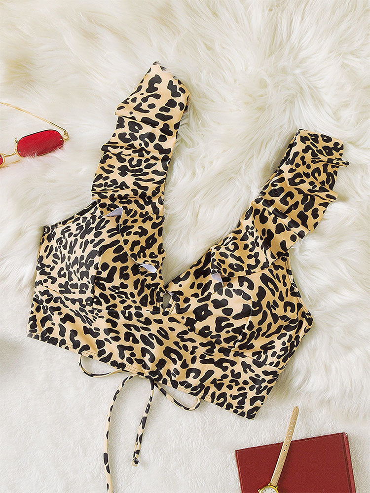 Damen Rüschentop mit Leopardenmuster WW