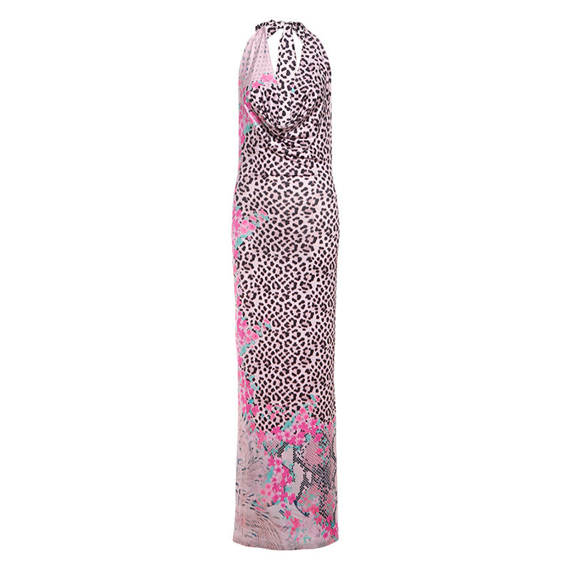 Damen Langärmliges Maxikleid mit tierischem Muster und eleganter Silhouette WW