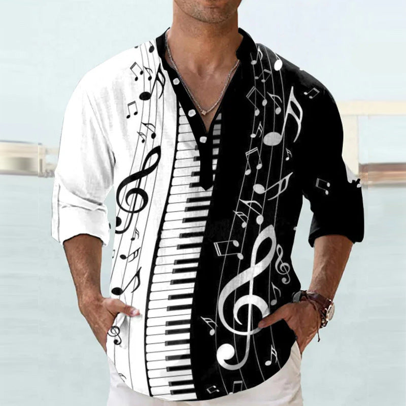 Herren Leinenhemd mit einzigartigem Federdesign und modischem Henley-Ausschnitt WW