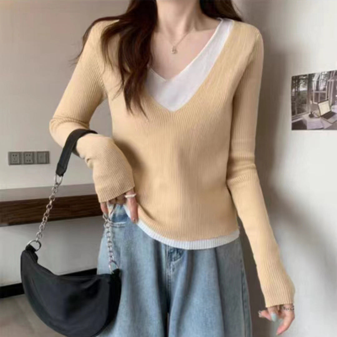 Damen Strickpullover mit V-Ausschnitt und eleganten Rippdetails WW